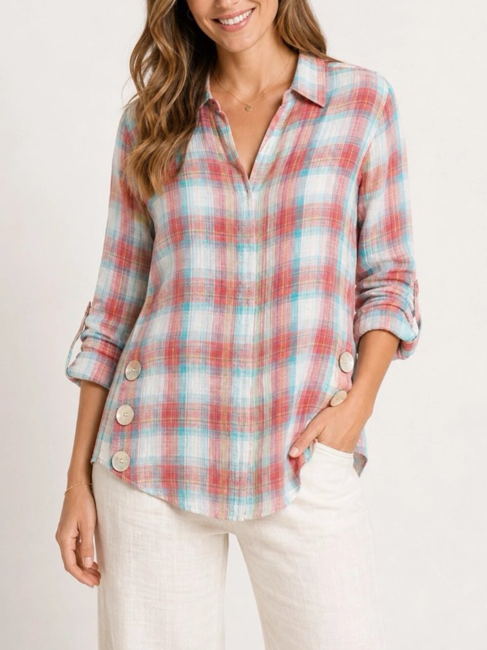 Soft Surroundings Plaid Gauze Button Down Tunic Size 1X